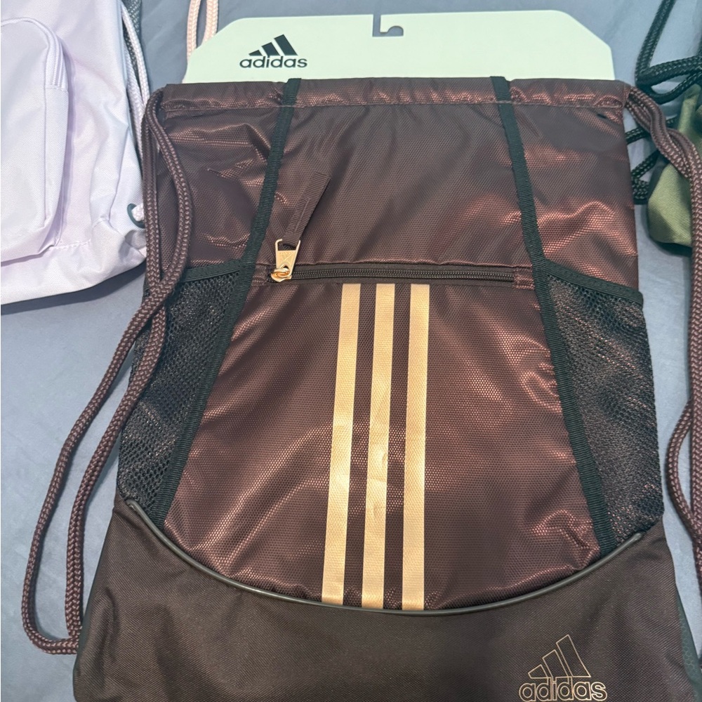 Adidas Brown and Gold Drawstring Backpack